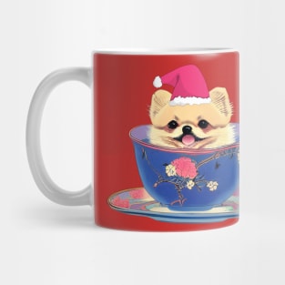 Cutest Pink Teacup Pomeranian Puppy in Merry Christmas Day Mug